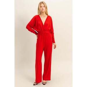Red Wrap-Style Wide Leg Open Back Belted Jumpsuit Romper